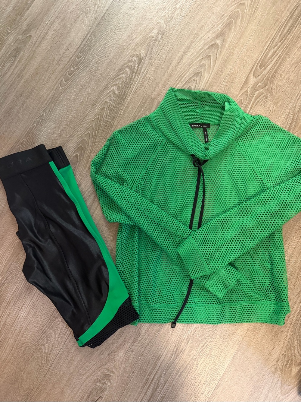 Koral Bright Green Open-Knit Pullover Hoodie